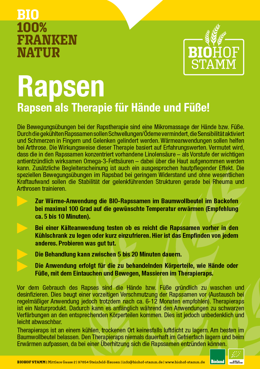 THERAPIE-RAPS | Starter Set<br> BIOLAND Raps<br>Rapsbeutel & Anleitung – Bild 5